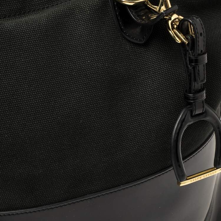 Pre Owned Ralph Lauren Black Patent Leather and Canvas Shopper Tote