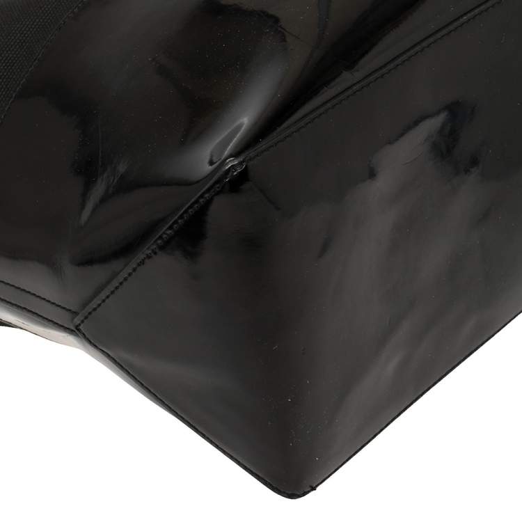 Pre Owned Ralph Lauren Black Patent Leather and Canvas Shopper Tote