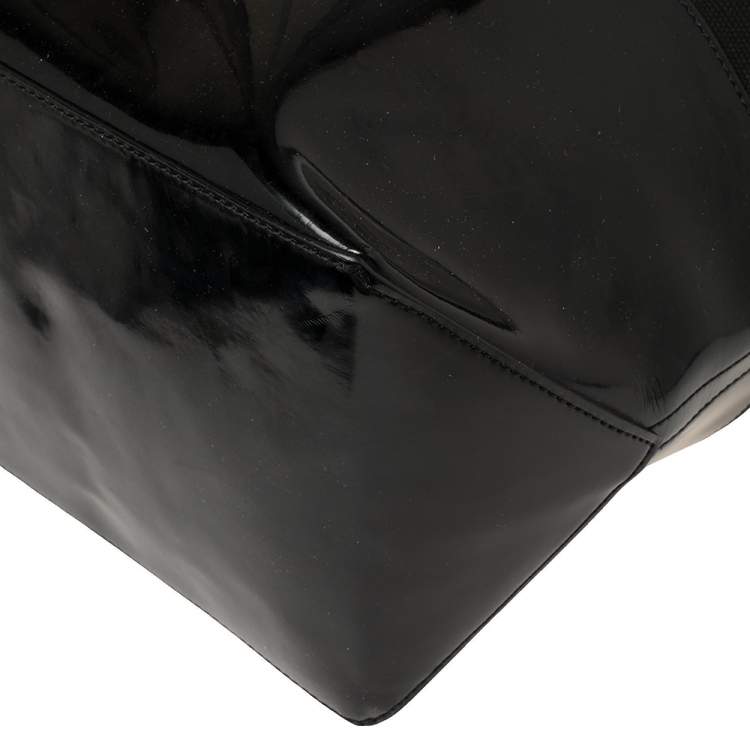 Pre Owned Ralph Lauren Black Patent Leather and Canvas Shopper Tote