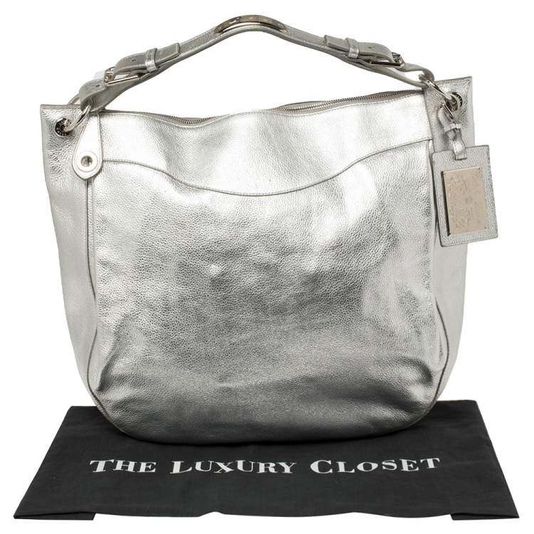 Pre Owned Ralph Lauren Silver Leather Buckle Handle Hobo