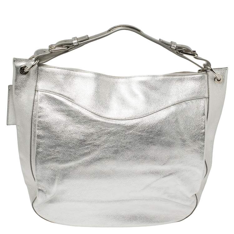 Pre Owned Ralph Lauren Silver Leather Buckle Handle Hobo
