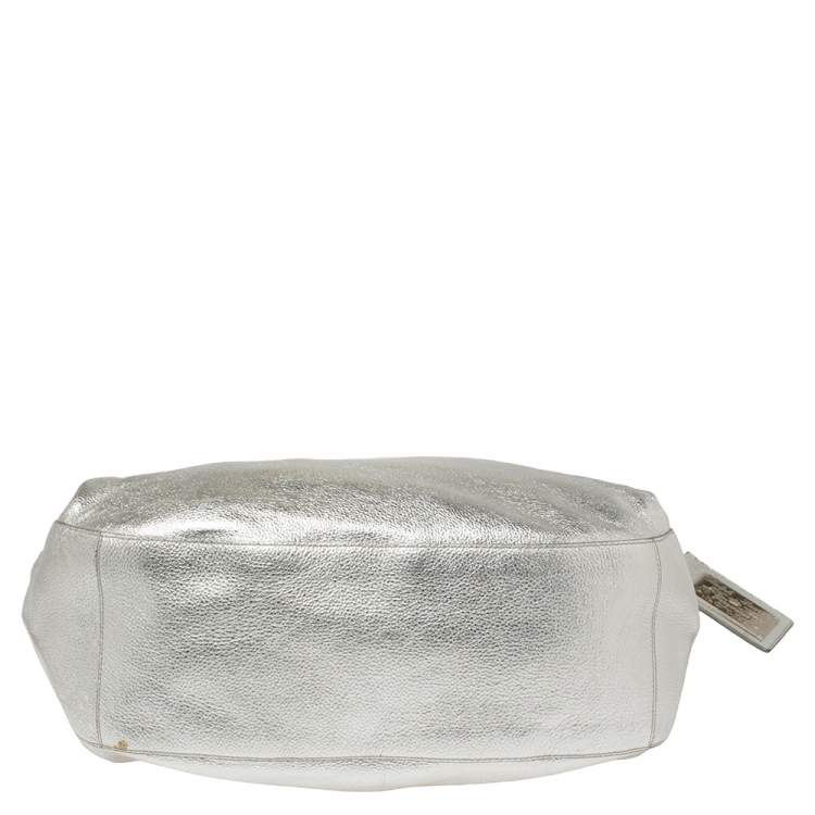 Pre Owned Ralph Lauren Silver Leather Buckle Handle Hobo