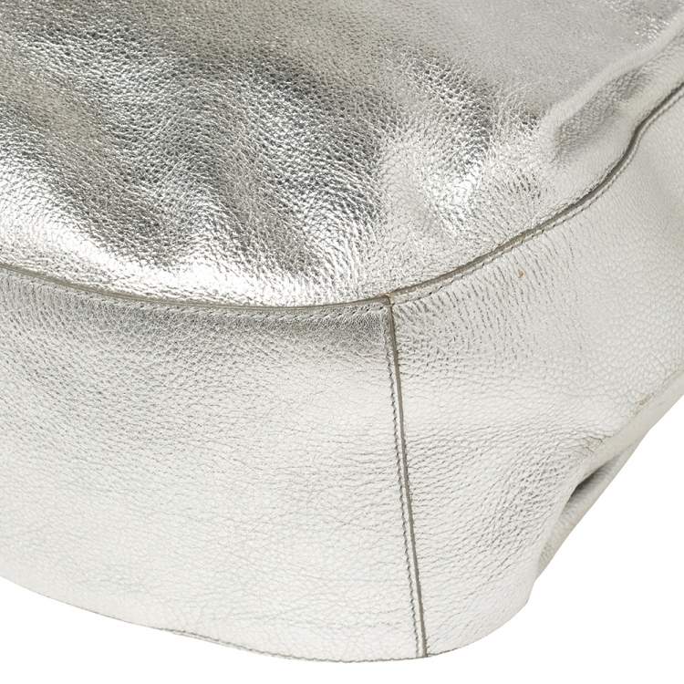 Pre Owned Ralph Lauren Silver Leather Buckle Handle Hobo