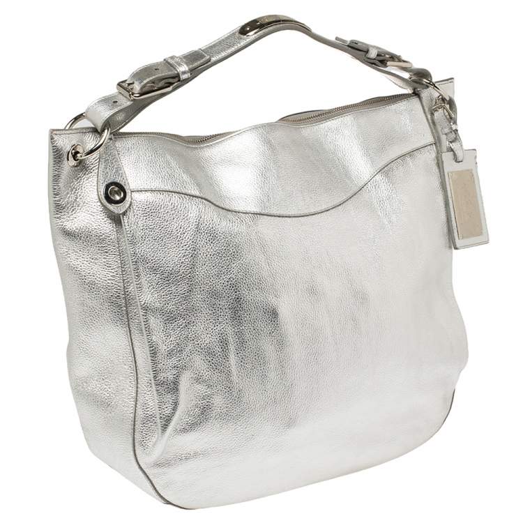 Pre Owned Ralph Lauren Silver Leather Buckle Handle Hobo