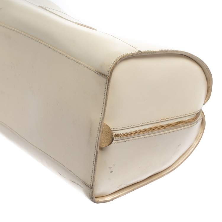 Pre Owned Ralph Lauren Cream White Leather Stirrup Boston Bag
