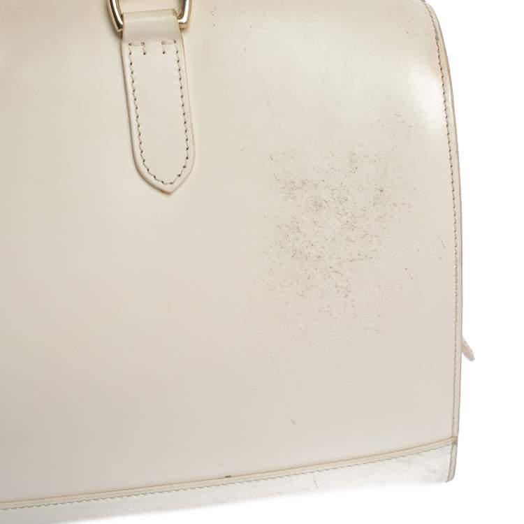 Pre Owned Ralph Lauren Cream White Leather Stirrup Boston Bag