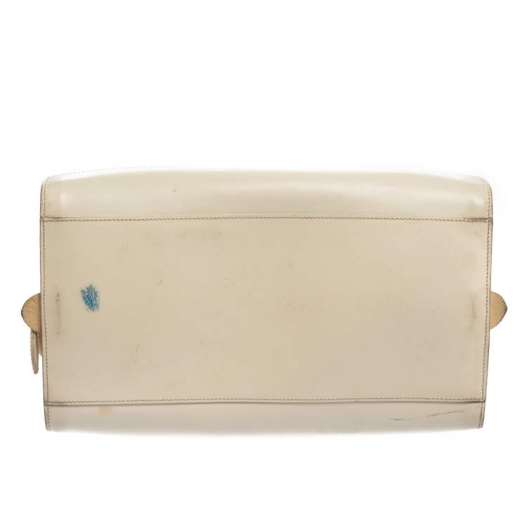 Pre Owned Ralph Lauren Cream White Leather Stirrup Boston Bag
