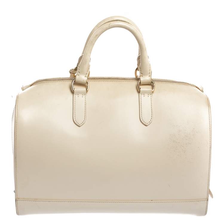 Pre Owned Ralph Lauren Cream White Leather Stirrup Boston Bag