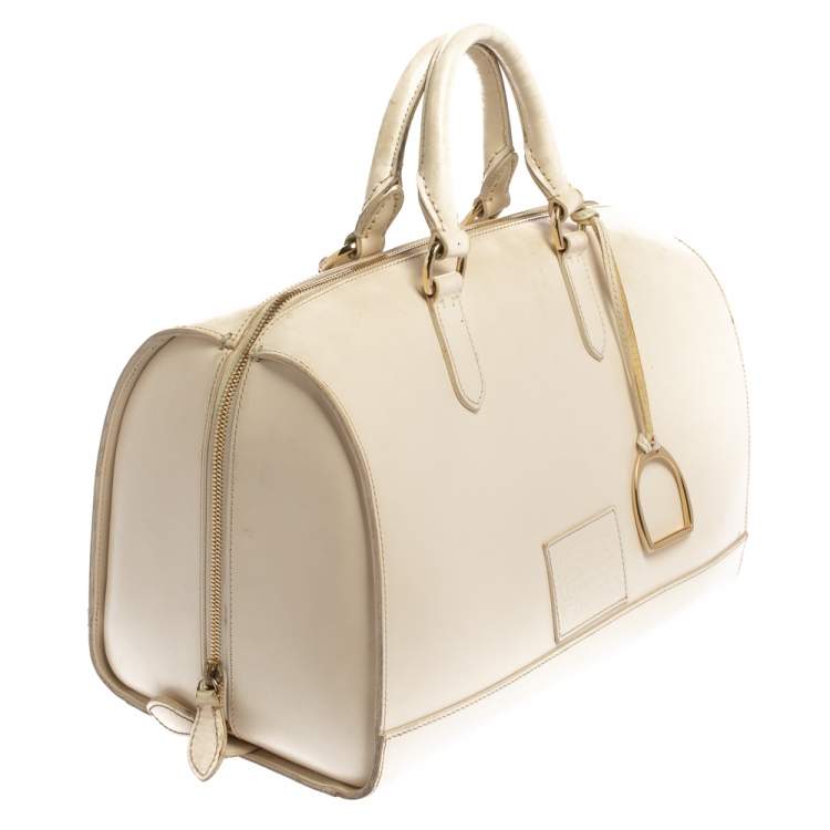 Pre Owned Ralph Lauren Cream White Leather Stirrup Boston Bag