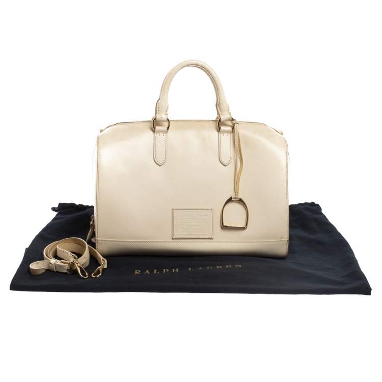 Pre Owned Ralph Lauren Cream White Leather Stirrup Boston Bag