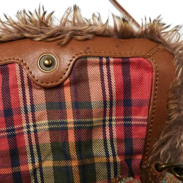 Pre Owned Ralph Lauren Multicolor Faux Fur Flap And Crochet Drawstring Bucket Bag