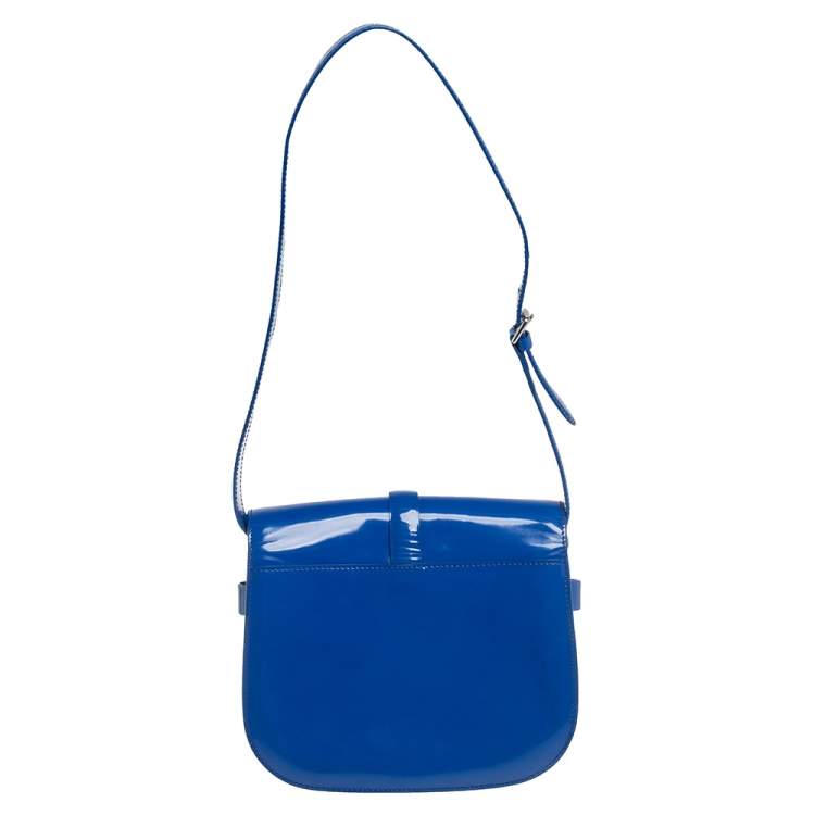 مملوكة مسبقًا Ralph Lauren Blue Patent Leather Stirrup Flap Shoulder Bag