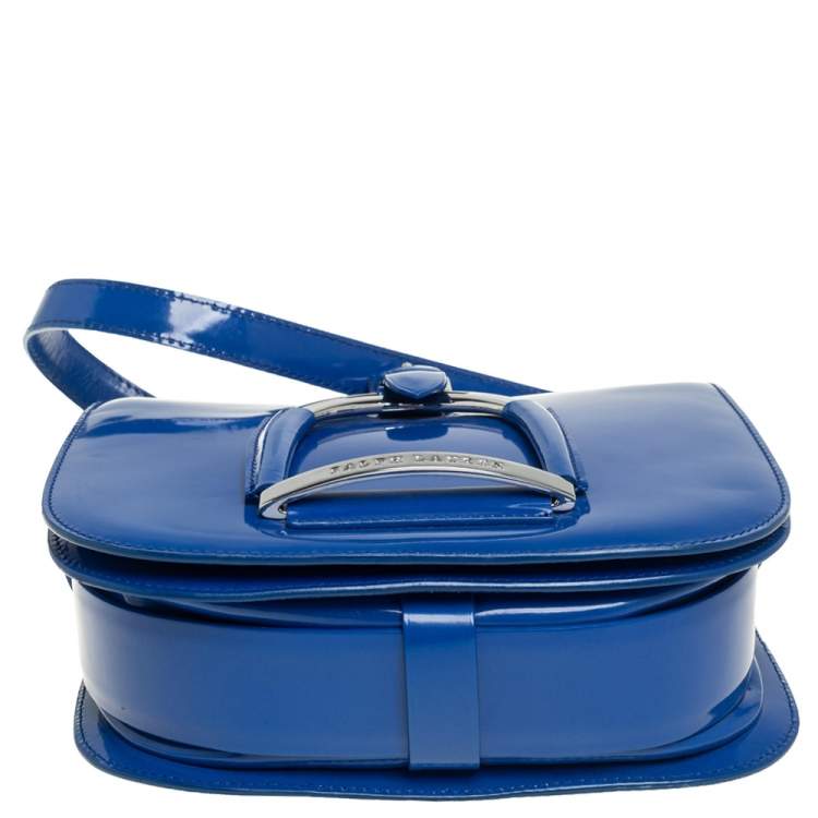 مملوكة مسبقًا Ralph Lauren Blue Patent Leather Stirrup Flap Shoulder Bag
