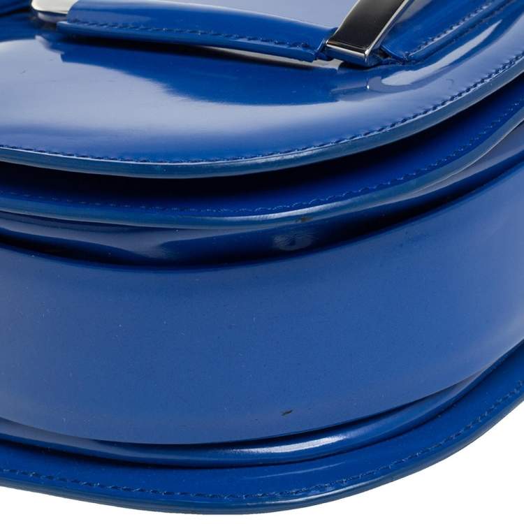 مملوكة مسبقًا Ralph Lauren Blue Patent Leather Stirrup Flap Shoulder Bag