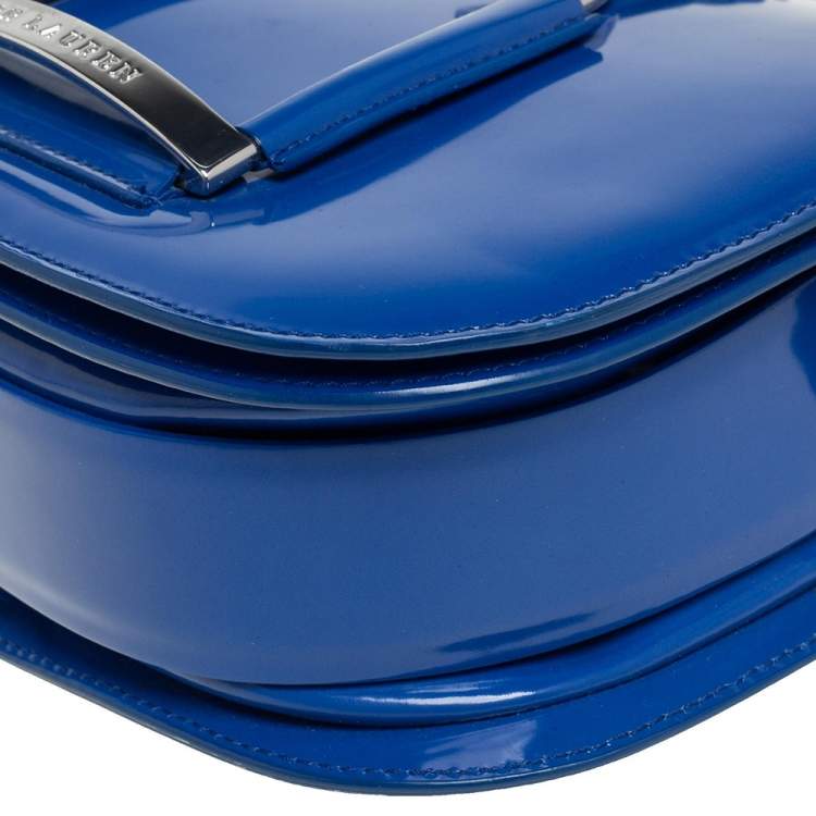 مملوكة مسبقًا Ralph Lauren Blue Patent Leather Stirrup Flap Shoulder Bag