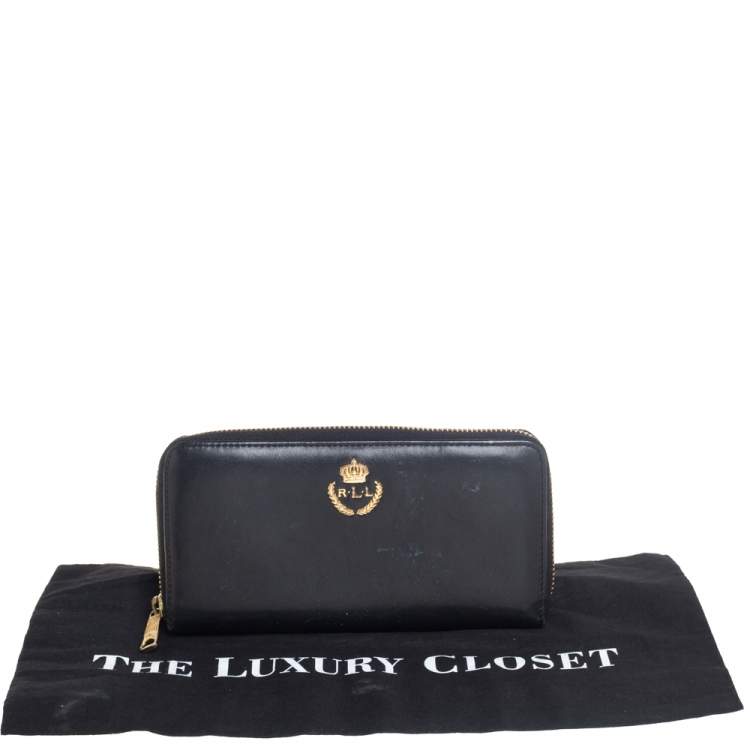 Pre Owned Ralph Lauren Black Leather Zip Around Wallet