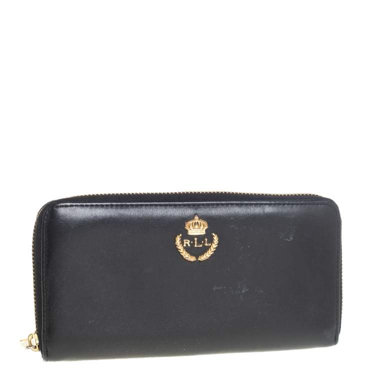Pre Owned Ralph Lauren Black Leather Zip Around Wallet
