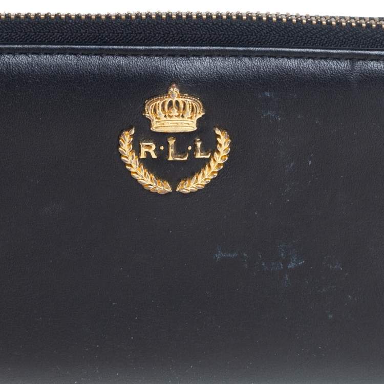 Pre Owned Ralph Lauren Black Leather Zip Around Wallet