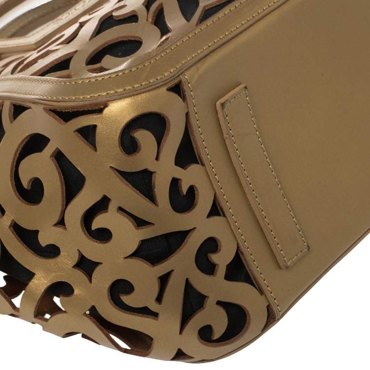 Pre Owned Ralph Lauren Gold Leather Vachetta Scroll Tote