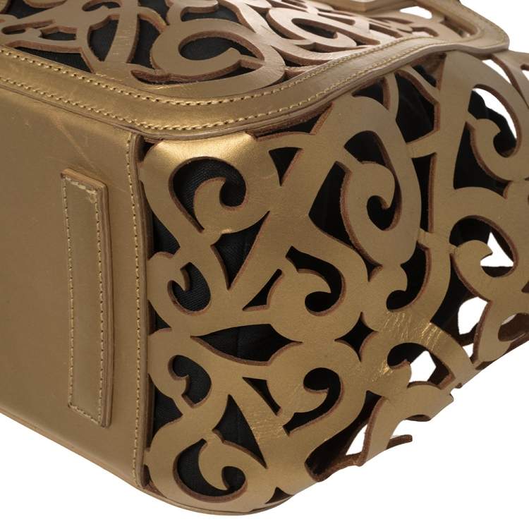 Pre Owned Ralph Lauren Gold Leather Vachetta Scroll Tote