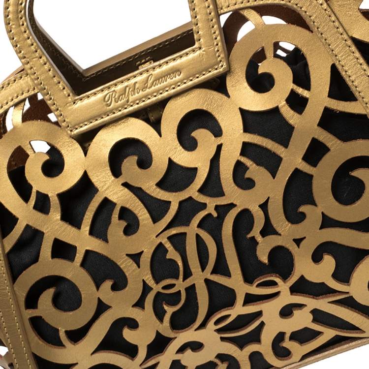 Pre Owned Ralph Lauren Gold Leather Vachetta Scroll Tote