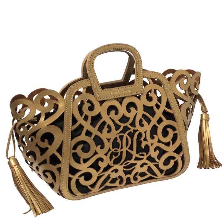 Pre Owned Ralph Lauren Gold Leather Vachetta Scroll Tote
