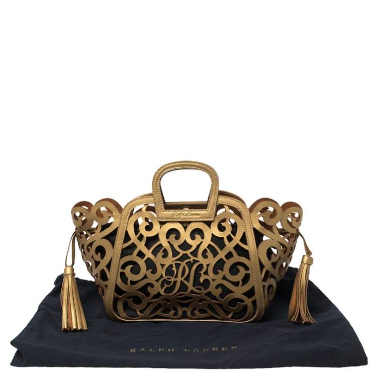 Pre Owned Ralph Lauren Gold Leather Vachetta Scroll Tote