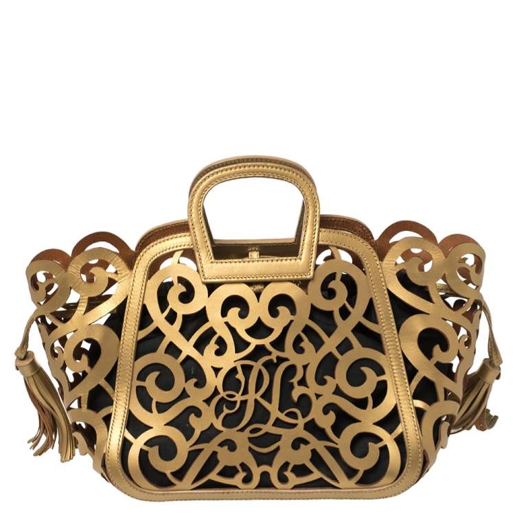Pre Owned Ralph Lauren Gold Leather Vachetta Scroll Tote