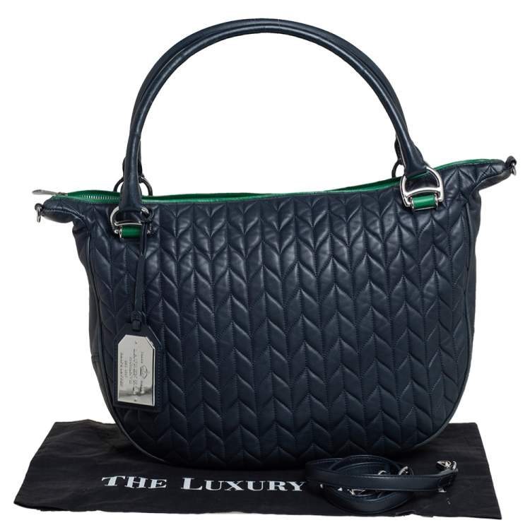 Pre Owned Ralph Lauren Blue Quilted Leather Zip Satchel