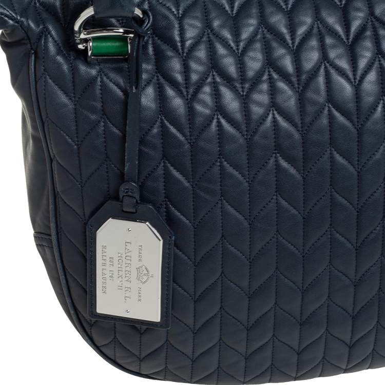 Pre Owned Ralph Lauren Blue Quilted Leather Zip Satchel