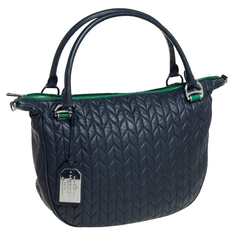 Pre Owned Ralph Lauren Blue Quilted Leather Zip Satchel