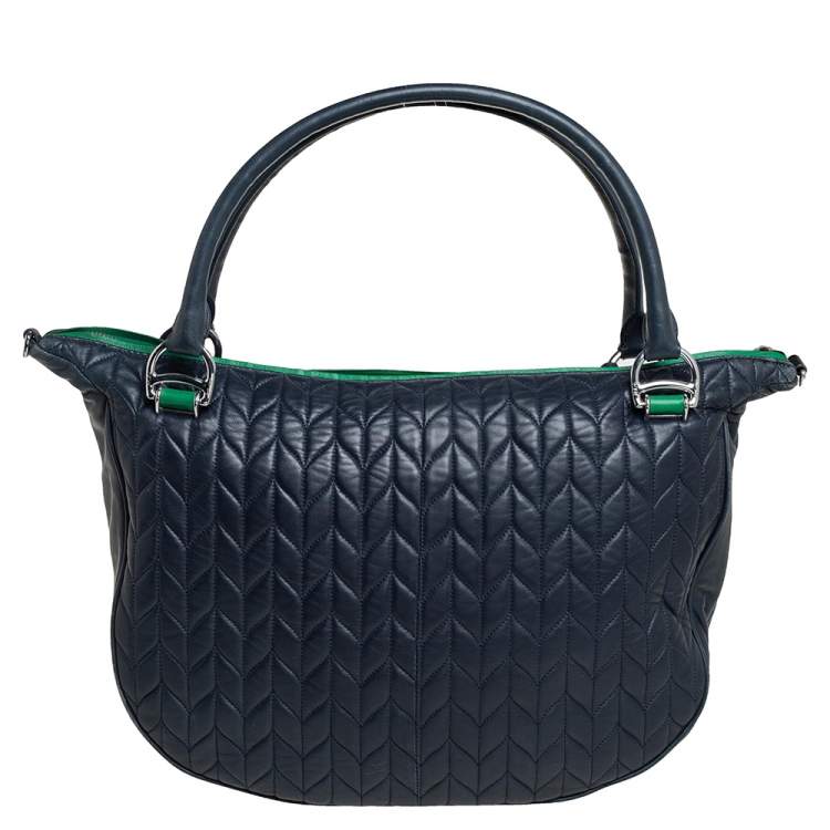Pre Owned Ralph Lauren Blue Quilted Leather Zip Satchel