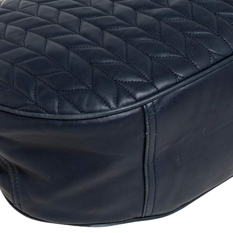 Pre Owned Ralph Lauren Blue Quilted Leather Zip Satchel