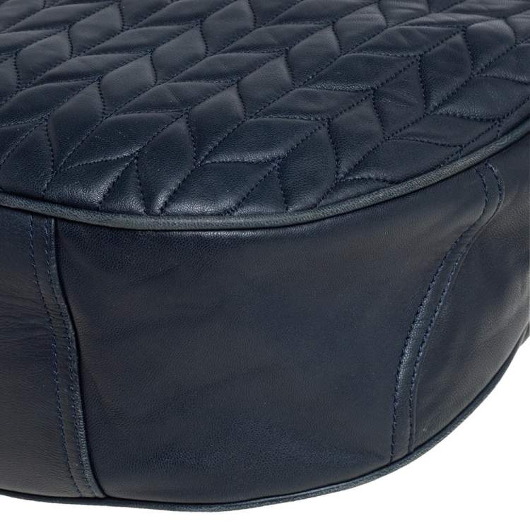 Pre Owned Ralph Lauren Blue Quilted Leather Zip Satchel