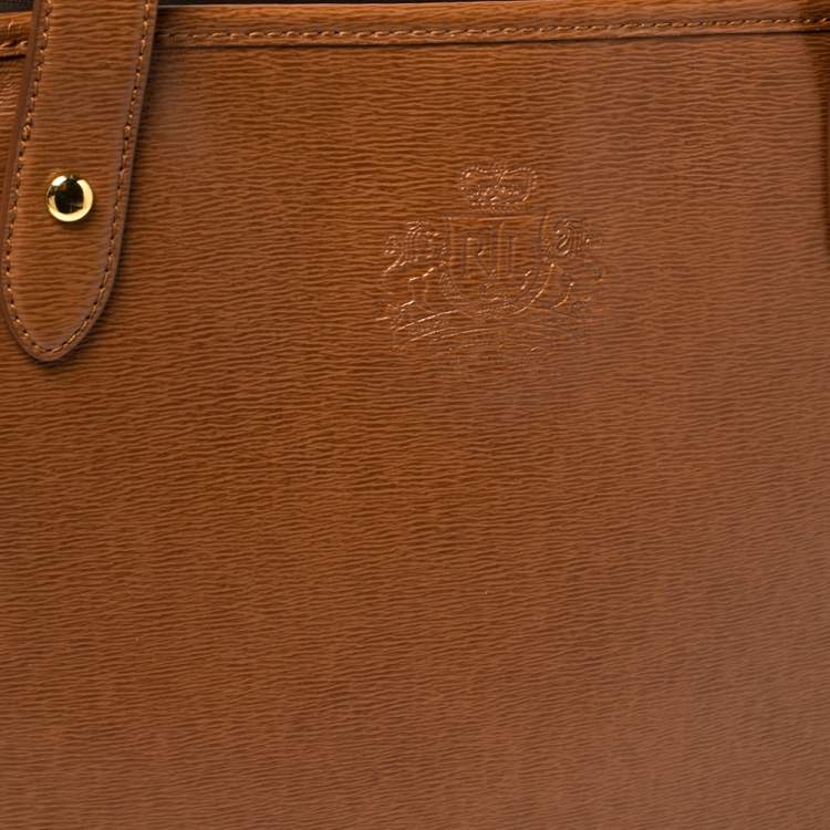 Pre Owned Ralph Lauren Brown Leather RLL Logo Embossed Tote