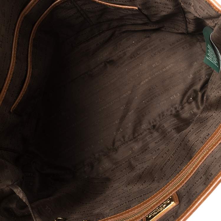 Pre Owned Ralph Lauren Brown Leather RLL Logo Embossed Tote