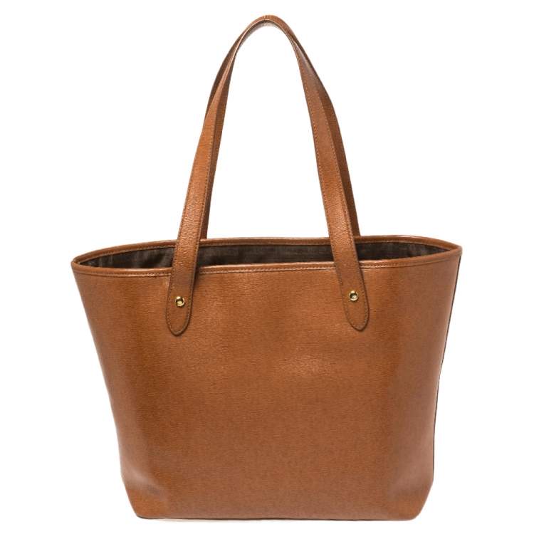 Pre Owned Ralph Lauren Brown Leather RLL Logo Embossed Tote