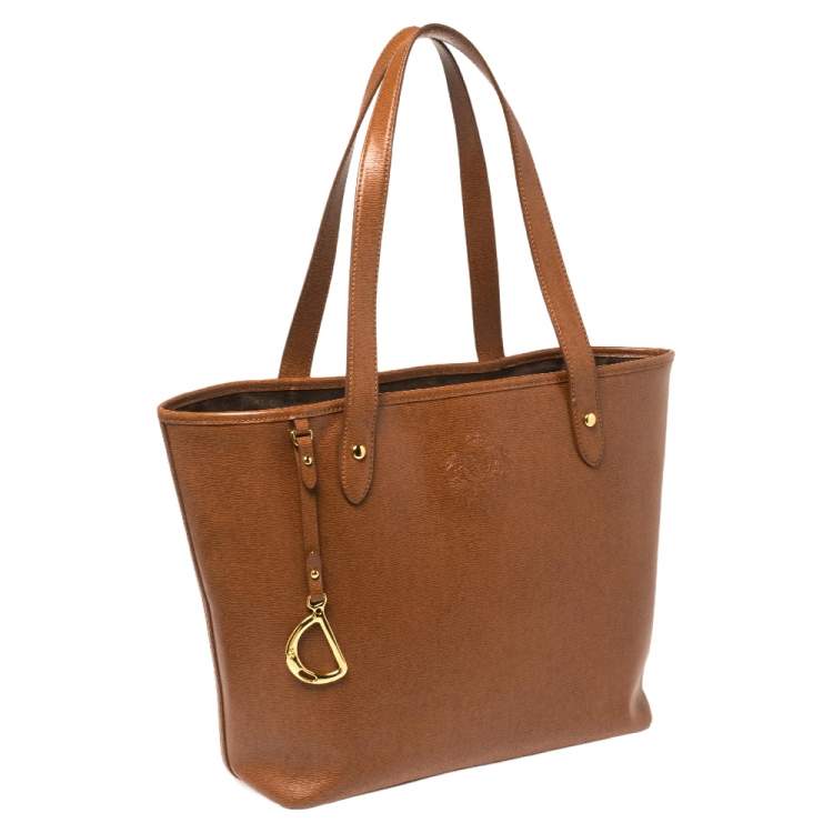 Pre Owned Ralph Lauren Brown Leather RLL Logo Embossed Tote