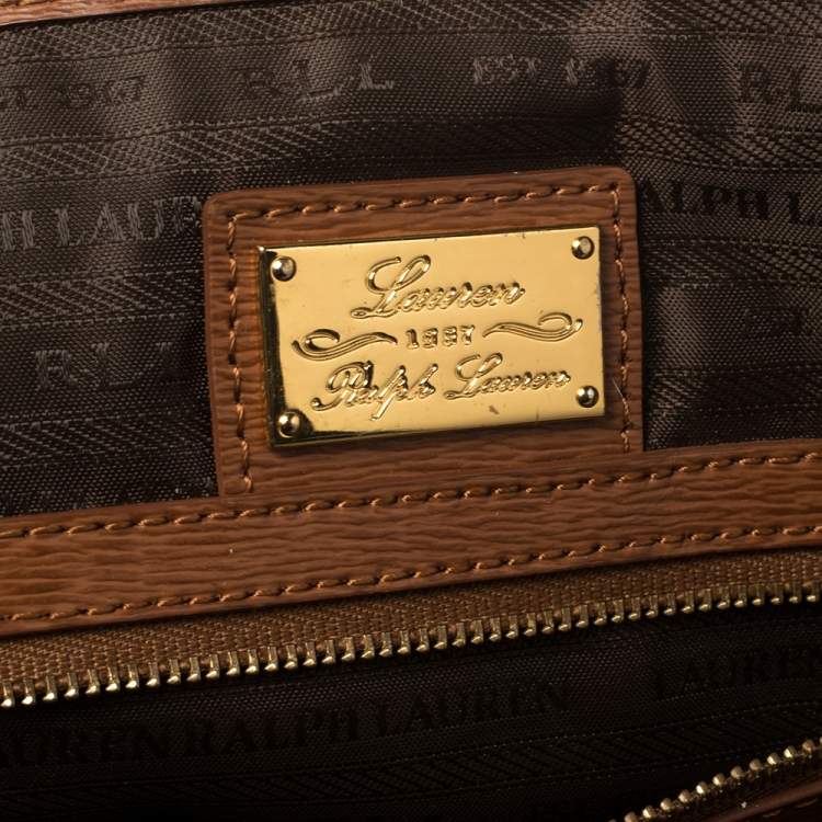 Pre Owned Ralph Lauren Brown Leather RLL Logo Embossed Tote
