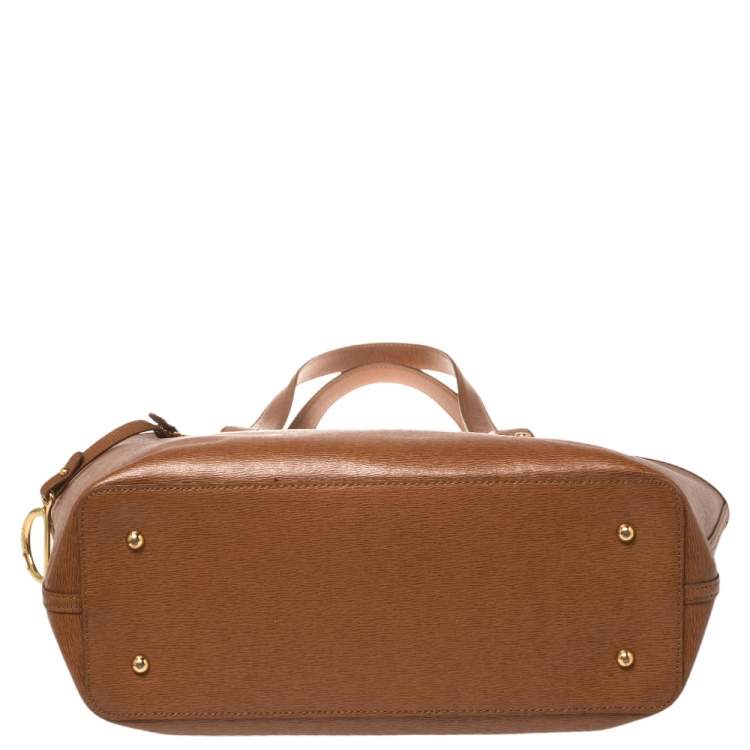 Pre Owned Ralph Lauren Brown Leather RLL Logo Embossed Tote
