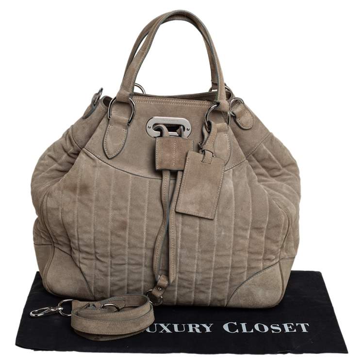 Pre Owned Ralph Lauren Grey Suede Drawstring Tote