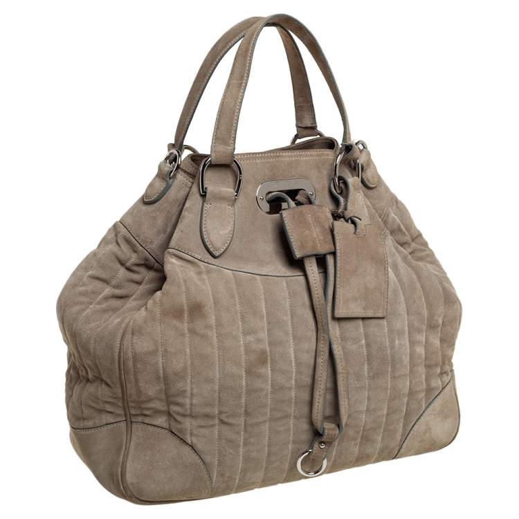 Pre Owned Ralph Lauren Grey Suede Drawstring Tote