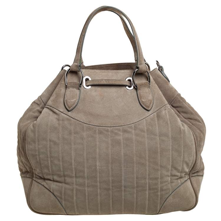 Pre Owned Ralph Lauren Grey Suede Drawstring Tote