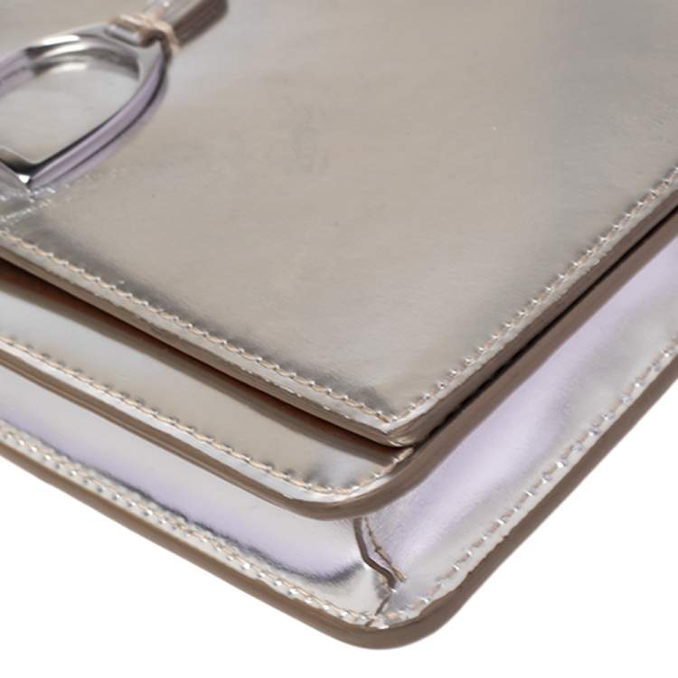 Pre Owned Ralph Lauren Silver Leather Stirrup Flap Shoulder Bag