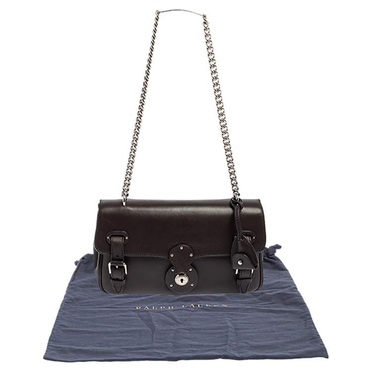 Pre Owned Ralph Lauren Dark Brown Leather Ricky ID Chain Shoulder Bag