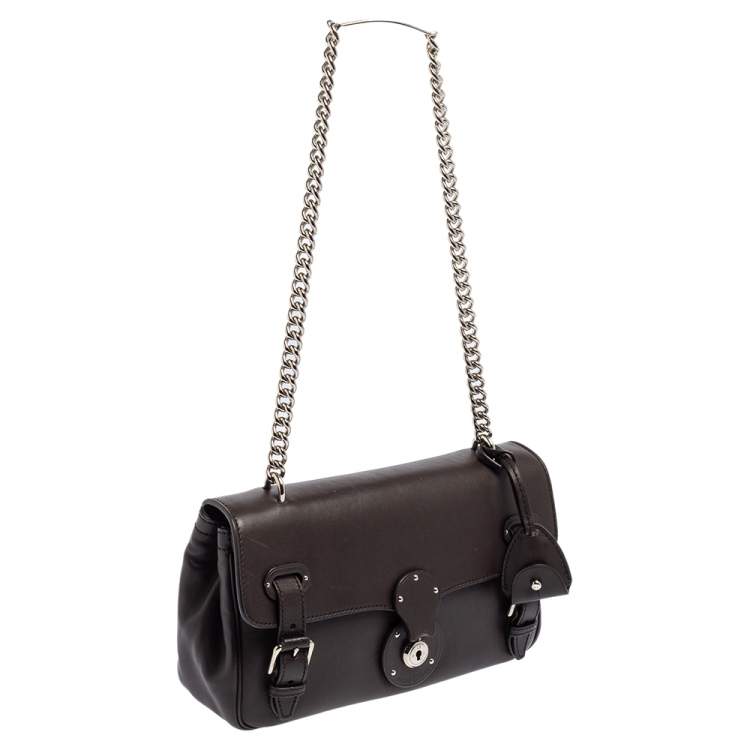 Pre Owned Ralph Lauren Dark Brown Leather Ricky ID Chain Shoulder Bag