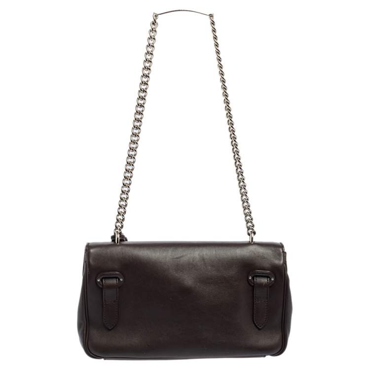 Pre Owned Ralph Lauren Dark Brown Leather Ricky ID Chain Shoulder Bag