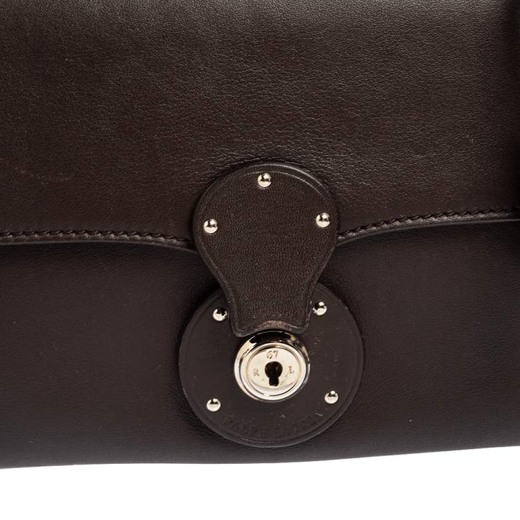 Pre Owned Ralph Lauren Dark Brown Leather Ricky ID Chain Shoulder Bag