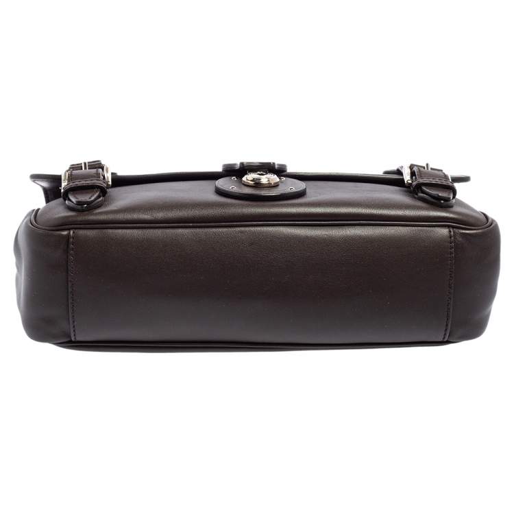 Pre Owned Ralph Lauren Dark Brown Leather Ricky ID Chain Shoulder Bag
