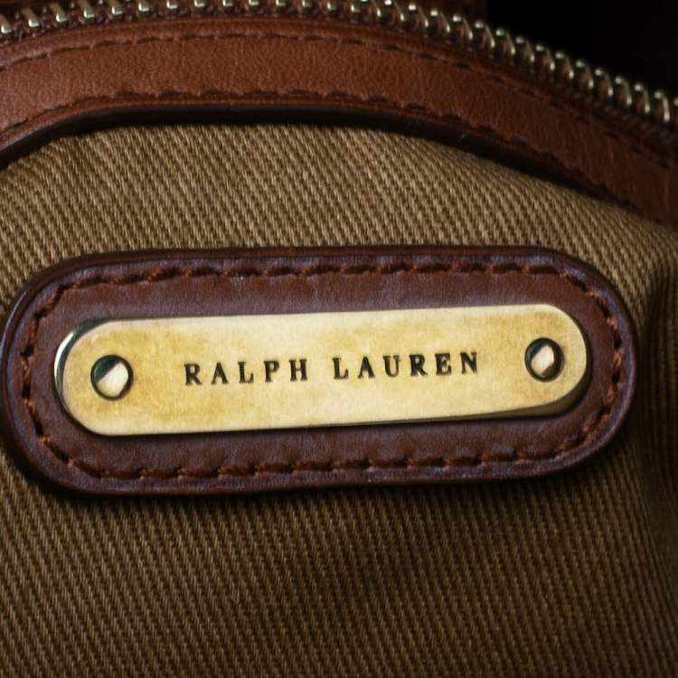 Pre Owned Ralph Lauren Navy Blue/Brown Printed Fabric and Leather Buckle Lock Tote